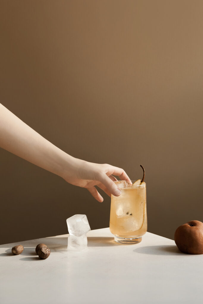 Fall cocktail with pear, nutmeg and rum